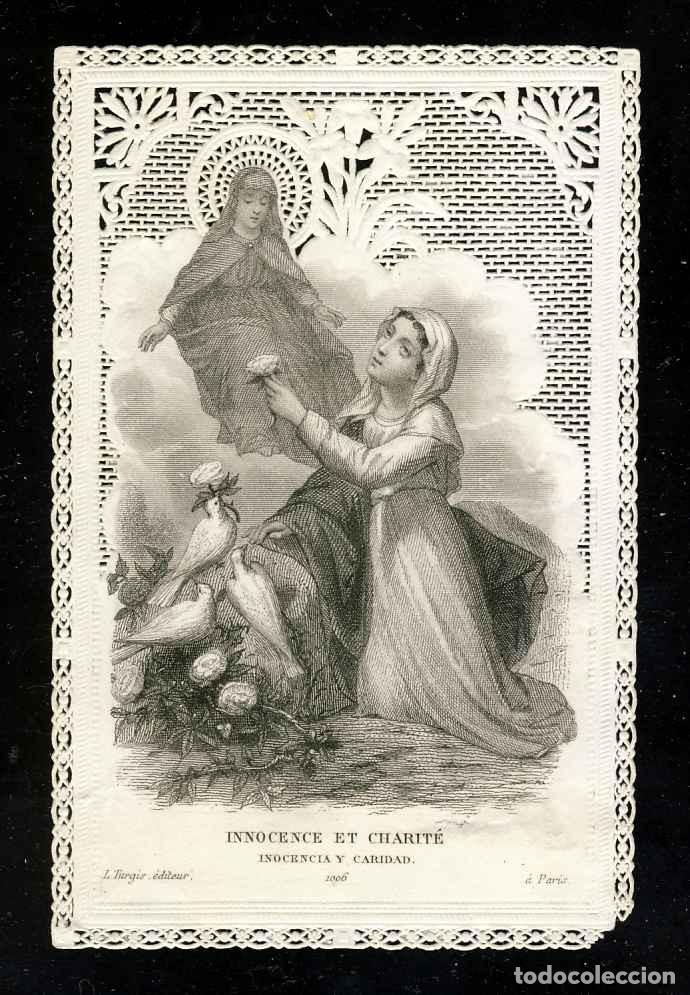 Postales: Estampa de puntilla estampa calada estampa troquelada: Inocencia y caridad. Turgis 1006