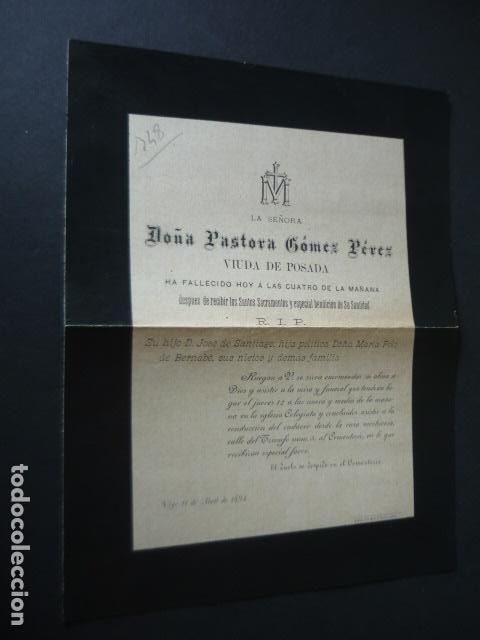 Postcards: ESQUELA FALLECIMIENTO MUJER VIGO 1894 20 X 26 CM