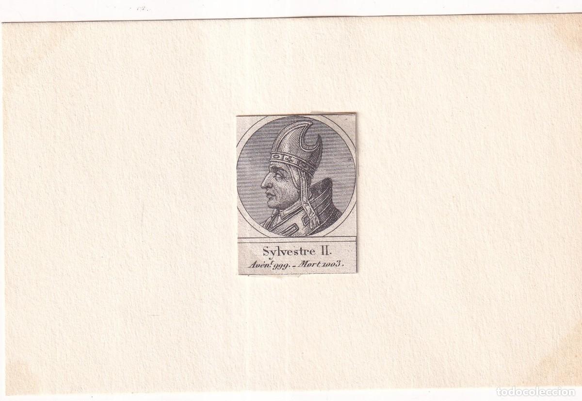 Postales: Grabado montado en cartulina del Papa Silvestre II