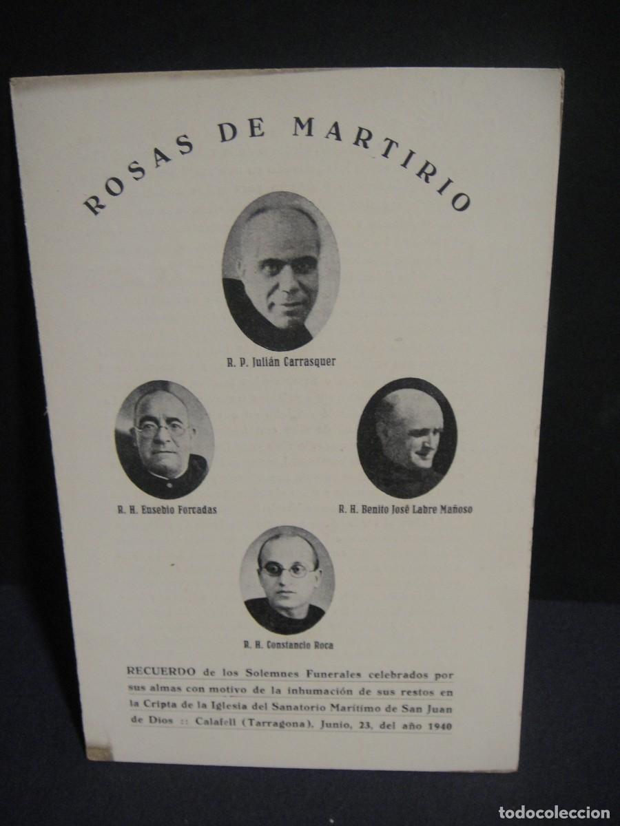 Postales: rosas de martirio - hermanos de san juan de dios - recuerdo de funerales a&ntilde;o 1940