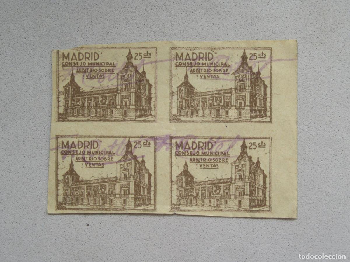 Postales: Vi&ntilde;etas del Arbitrio sobre ventas. Consejo Municipal de Madrid. 25 cts.