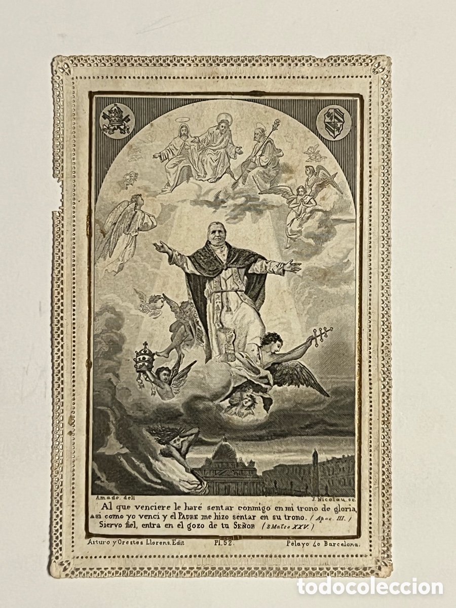 Postales: MUERTE DE PIO IX. Estampa antigua. Barcelona Arturo y Orestes Llorens, edic., (h.1939?)