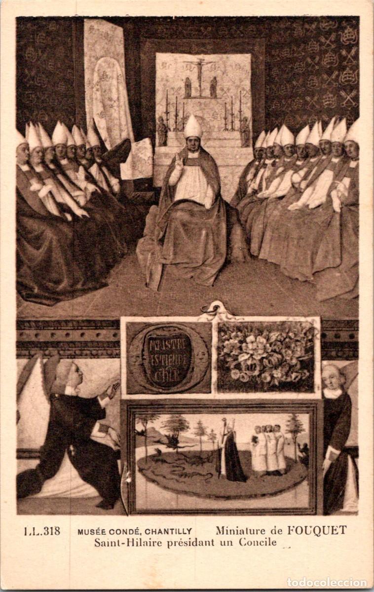Postales: San Hilario presidiendo un concilio - Miniatura de Fouquet - Museo Cond&eacute;, Chantilly -Postal 140x89mm