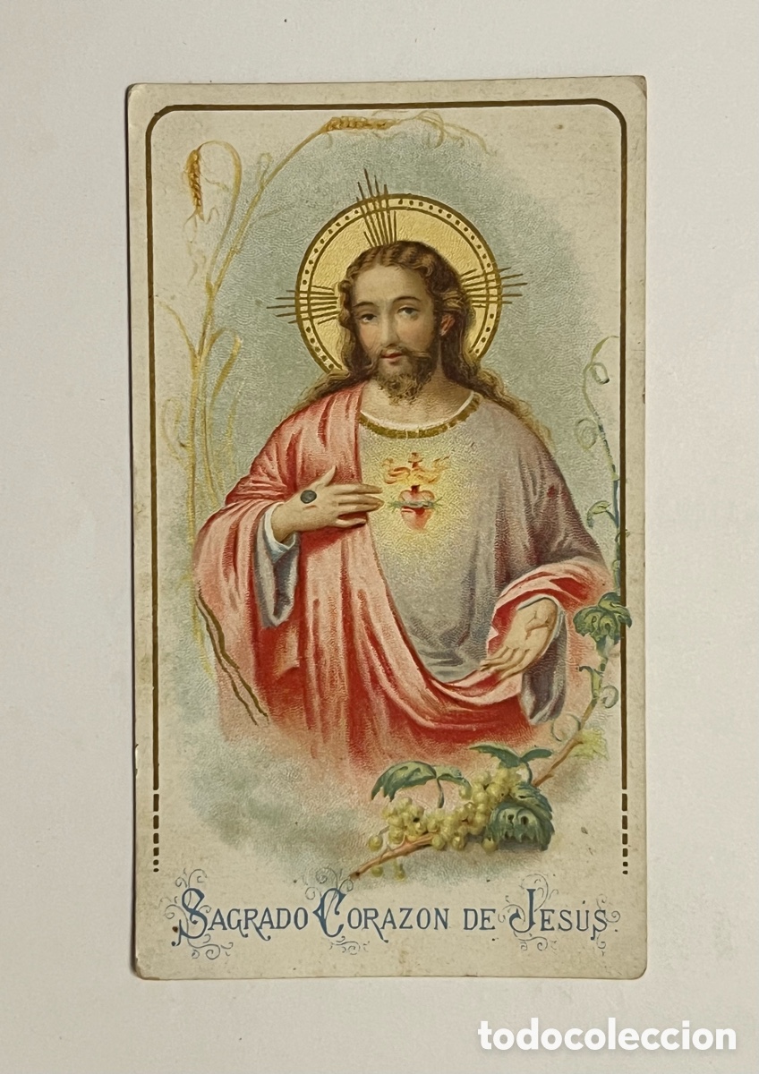 Postales: SAGRADO CORAZ&Oacute;N DE JES&Uacute;S. Estampa Cromolitografia antigua (h.1990?) Med&iacute;das: 12 x 7 cm.