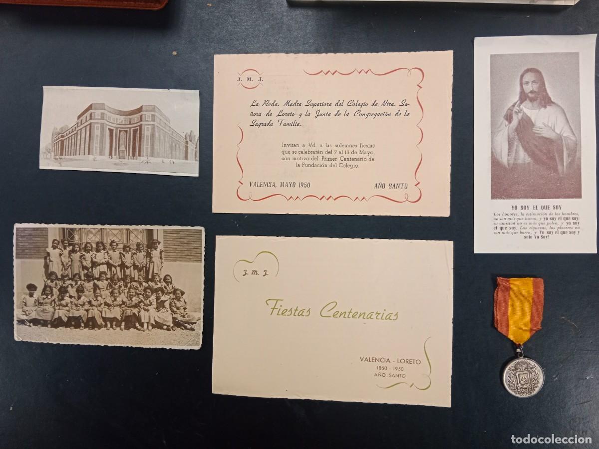 Postales: DOCUMENTOS Y MEDALLA ACTOS CENTENARIO COLEGIO NTRA SRA DE LORETO EN VALENCIA - 1950 - 1850