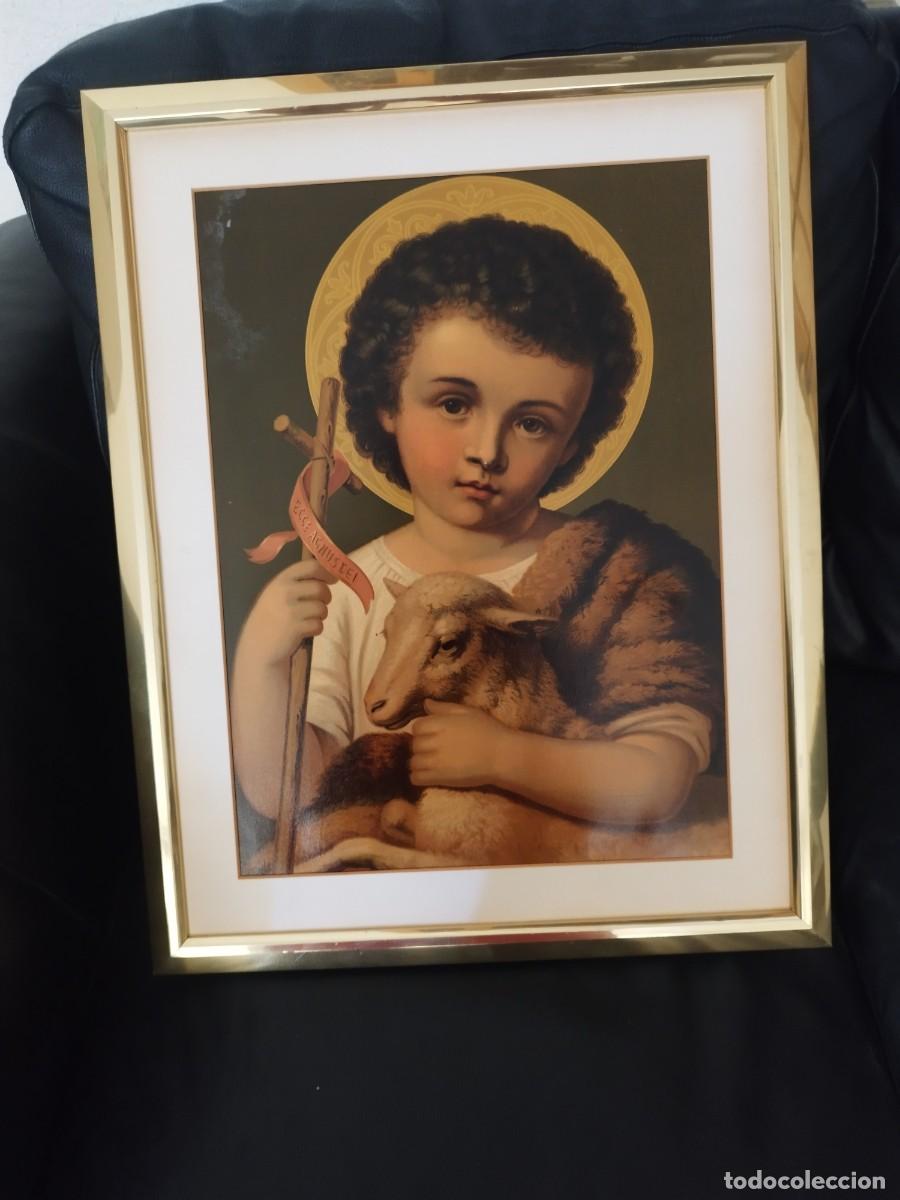 Postales: Antigua lamina religiosa de San Juan Bautista ni&ntilde;o. Ecce Agnus Dei&rdquo; (He aqu&iacute; el Cordero de Dios).