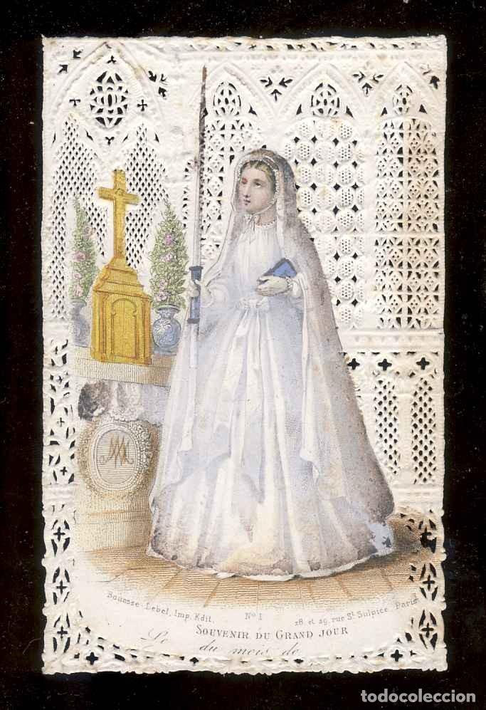 Postales: Estampa religiosa de puntilla, Ni&ntilde;a vestida de Primera Comunion: Bouasse num.1