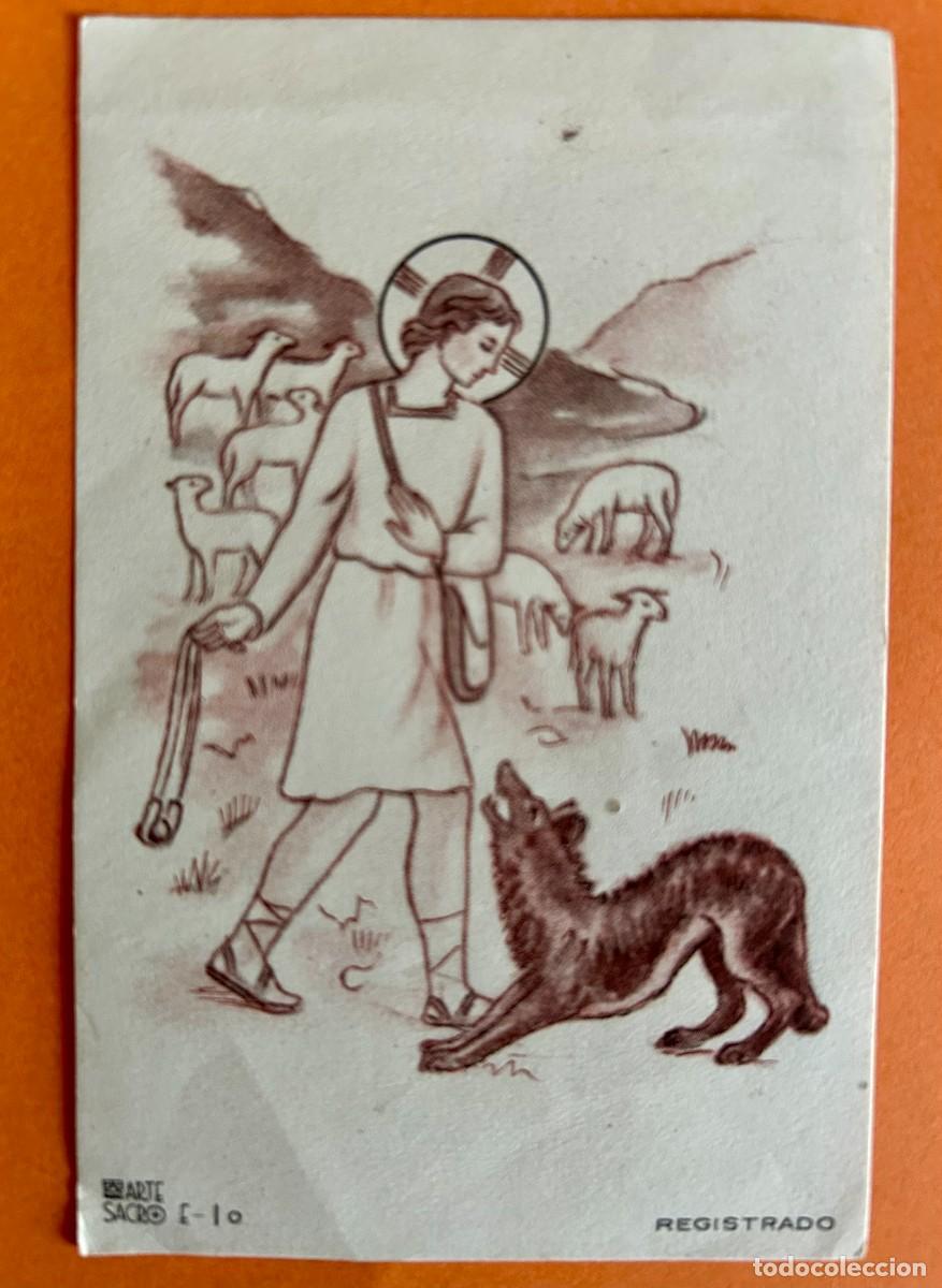 Postcards: ESTAMPA JES&Uacute;S EL BUEN PASTOR ENFRENT&Aacute;NDOSE AL LOBO PARA PROTEGER AL REBA&Ntilde;O - ARTE SACRO ESCRITA 1944