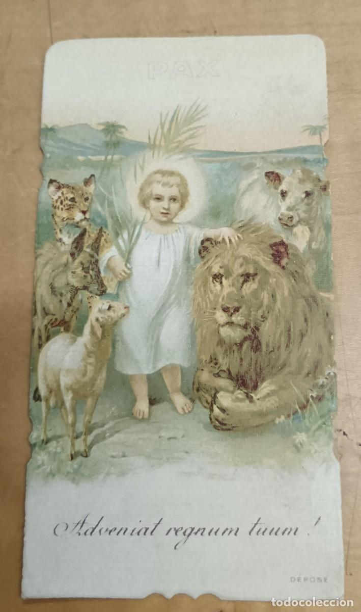 Postales: ESTAMPA RELIGIOSA TROQUELADA ADVENIAT REGNUM TUUM! 11X5,5 CM.