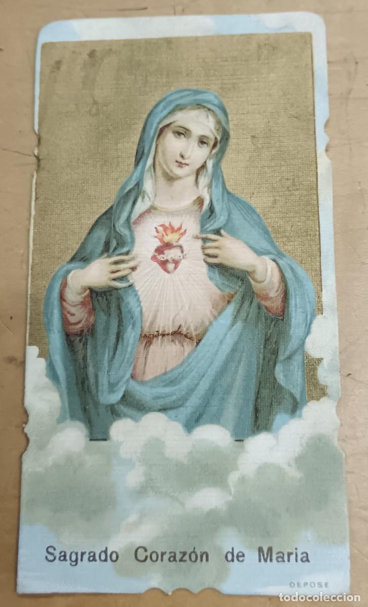 Postales: ESTAMPA RELIGIOSA TROQUELADA SAGRADO CORAZ&Oacute;N DE MAR&Iacute;A 11X5,5 CM.