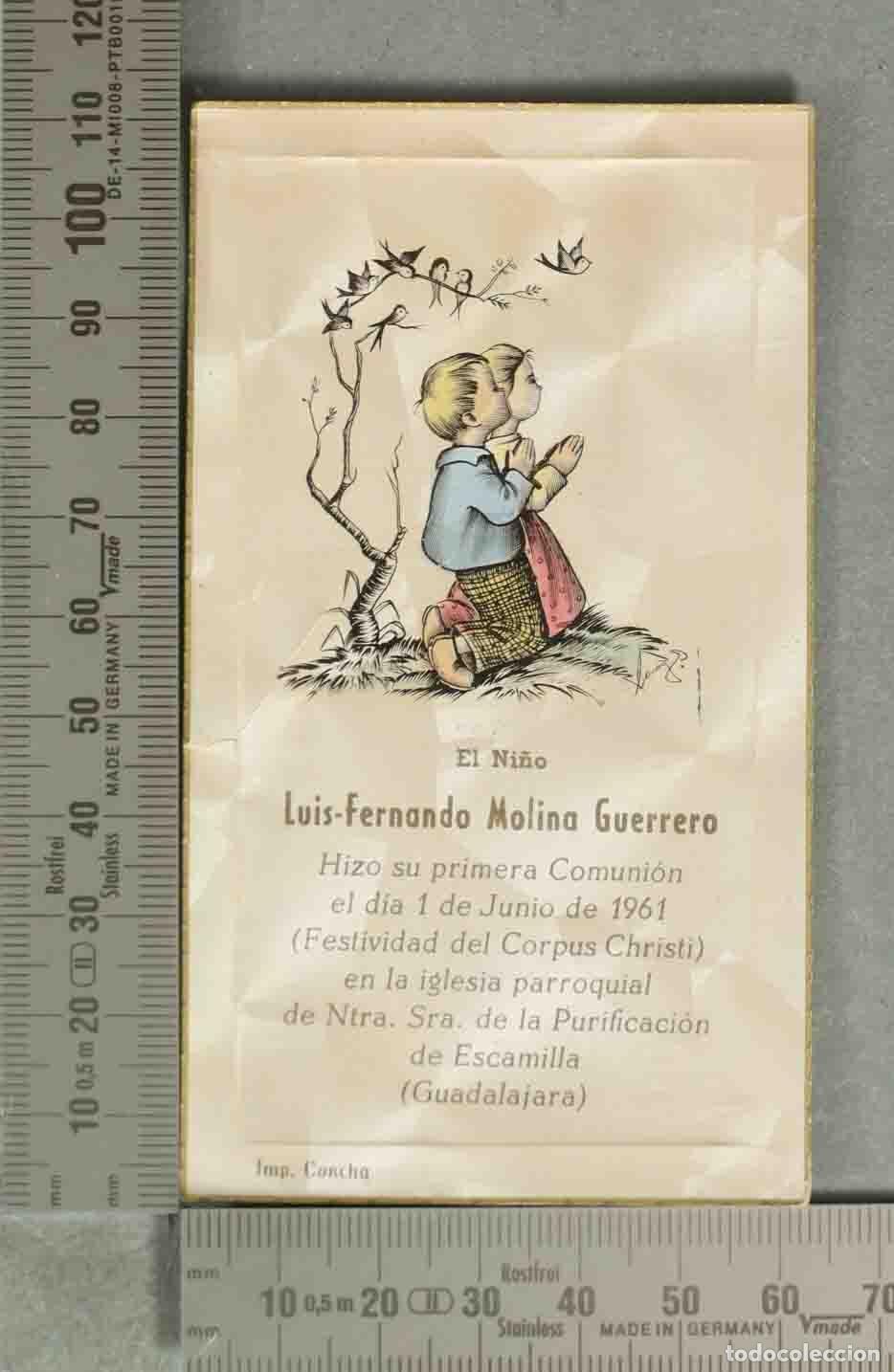 Postkarten: ESTAMPA. Recordatorio de Primera Comuni&oacute;n - Ni&ntilde;o rezando de rodillas 1961