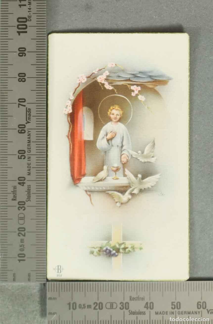 Postkarten: ESTAMPA. Recordatorio Primera Comuni&oacute;n - Jes&uacute;s con Cruz y Palomas Hijas de Jes&uacute;s Madrid, 1957