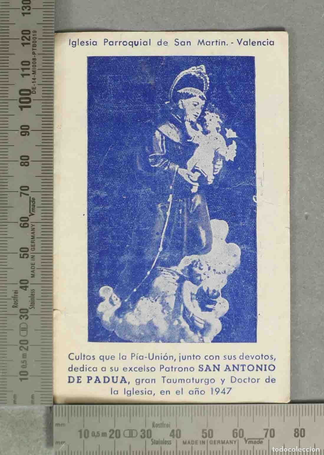 Postales: ESTAMPA. Cultos a San Antonio de Padua - Valencia Iglesia de San Mart&iacute;n - P&iacute;a-Uni&oacute;n y sus devotos