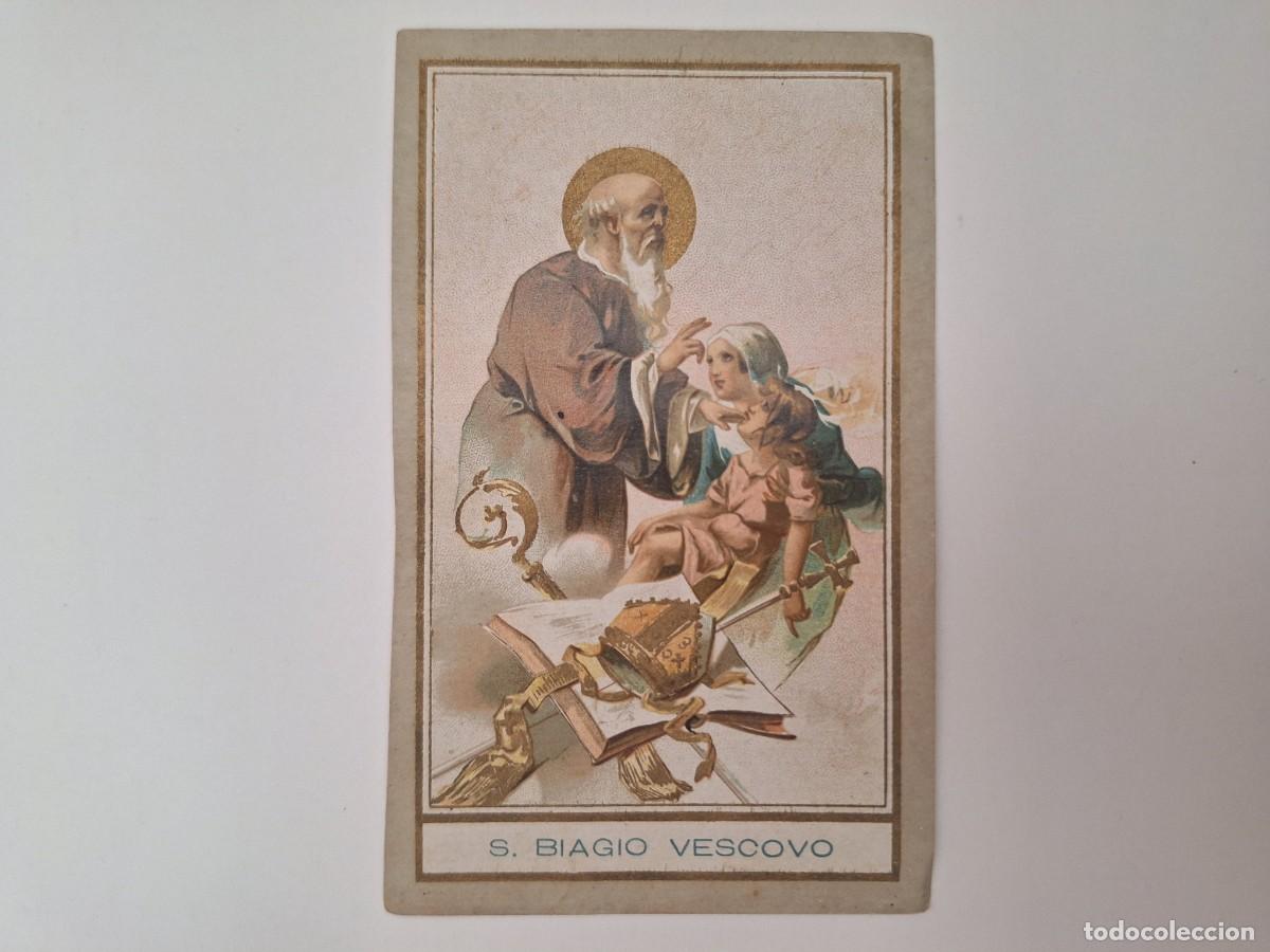 Postales: ANTIGUA ESTAMPA RELIGIOSA SAN BIAGIO VESCOVO ORACION EST-16 RV