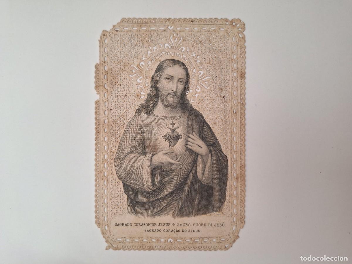 Postales: ANTIGUA ESTAMPA RELIGIOSA SAGRADO CORAZON DE JESUS EST-17 RV CALADA Y PUNTILLA