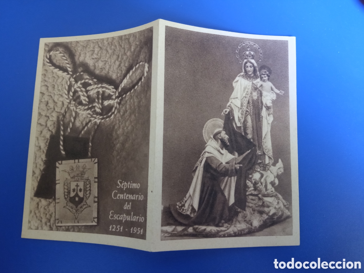 Postales: Antiguo dictico S&eacute;ptimo centenario del Escapulario 1251-1951