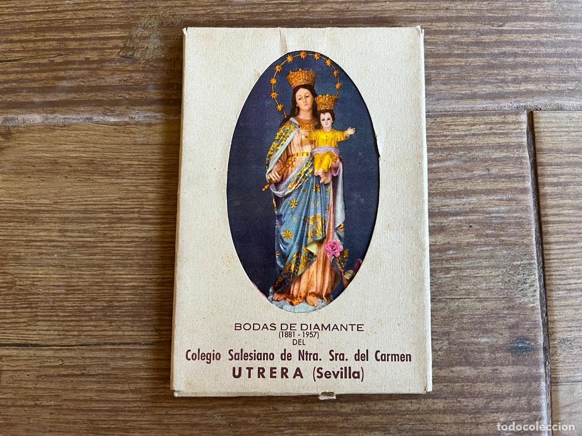 Postales: Bodas de diamante 1881-1957 Colegio Salesiano Ntra Sra del Carmen, Utrera - ESTUCHE CON 8 POSTALES