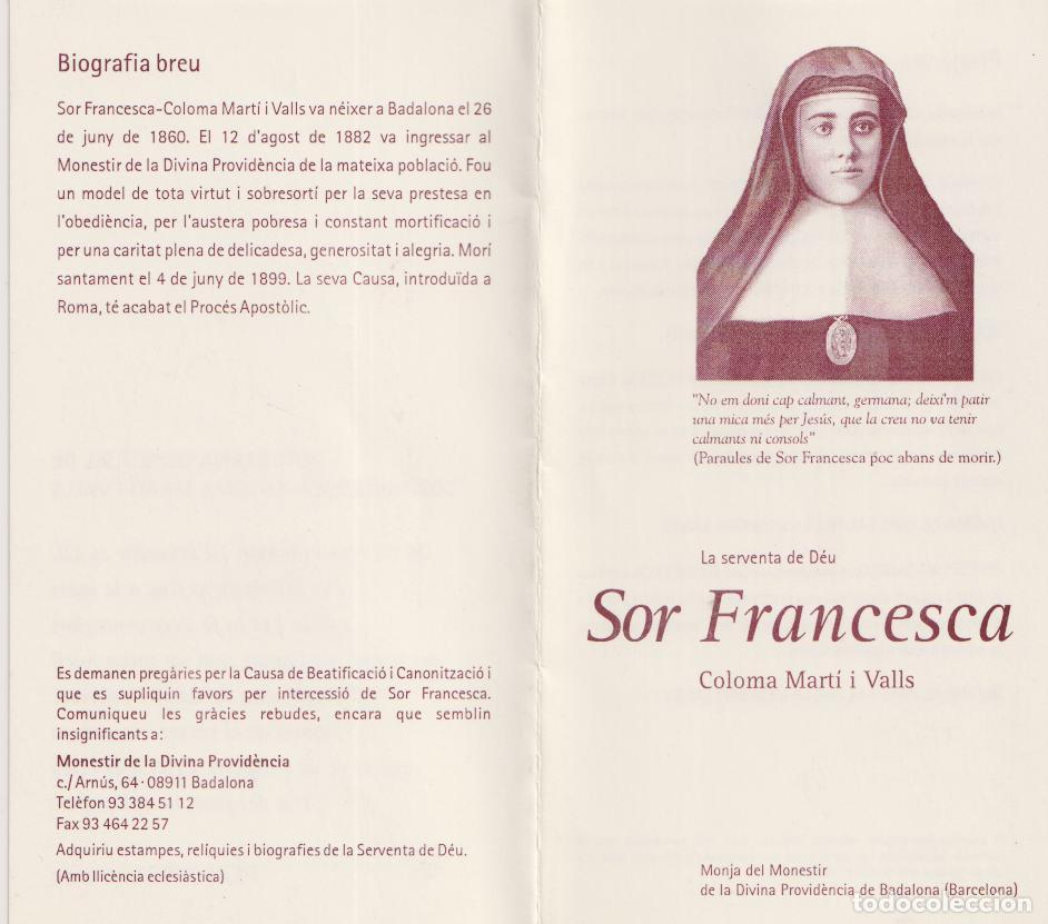 Postales: SOR FRANCESCA COLOMA MART&Iacute; I VALLS - SERVENTA DE DEU - MONJA MONESTIR DIVINA PROVICENCIA DE BADALONA