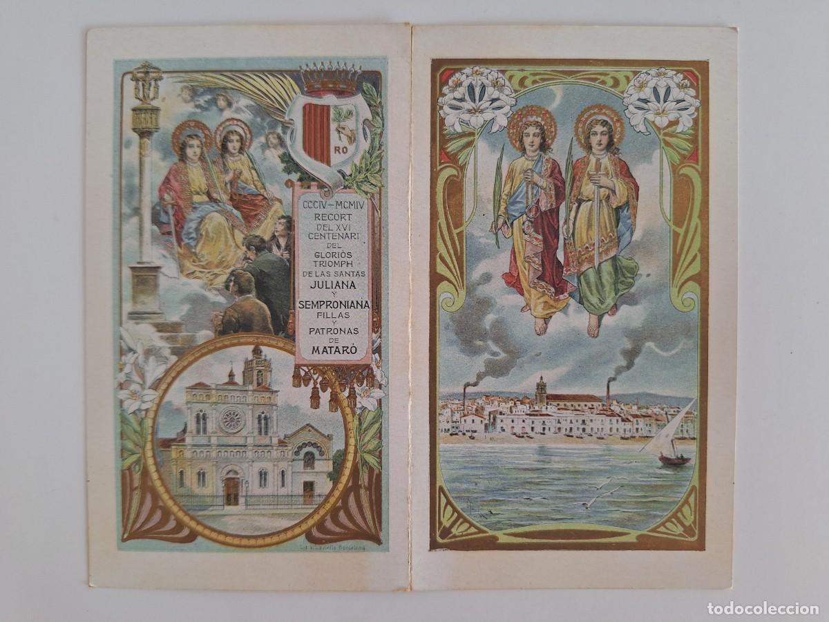 Cartes Postales: ANTIGUA ESTAMPA RELIGIOSA CENTENARI JULIANA SEMPRONIANA FILLAS PATRONAS MATARO BARCELONA EST-46 RV