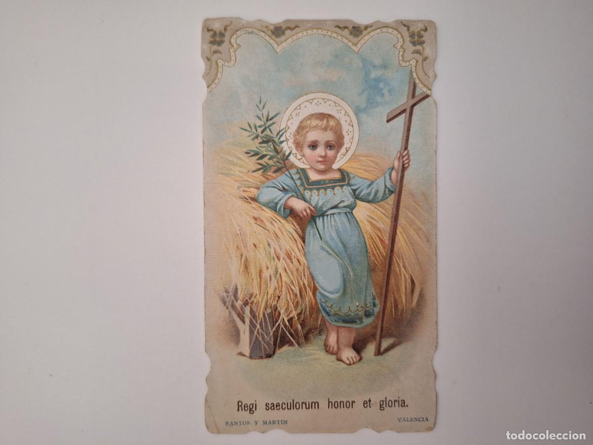 Cartoline: ANTIGUA ESTAMPA RELIGIOSA ORACION AL NI&Ntilde;O JESUS SANTOS Y MARTIN VALENCIA 1898 EST-95 RV