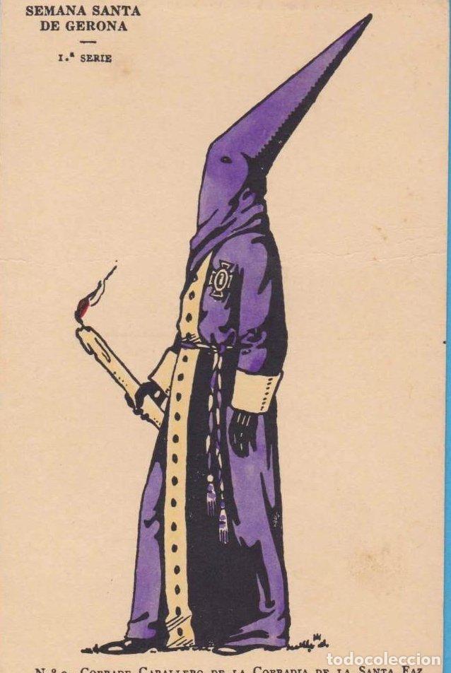 Postales: SEMANA SANTA DE GERONA. 1&ordf; SERIE. N&ordm; 9. C&Oacute;FRADE CABALLERO DE LA COFRAD&Iacute;A DE LA SANTA FAZ. PLA DALMAU
