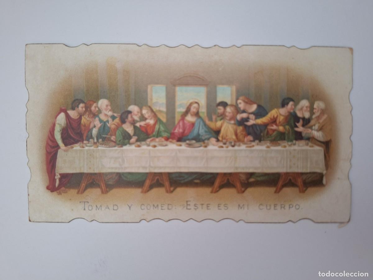 Cartoline: ANTIGUA ESTAMPA RELIGIOSA COMUNION ULTI CENA MARISTAS IGLESIA SAN BARTOLOME VALENCIA 1900 EST-106 RV