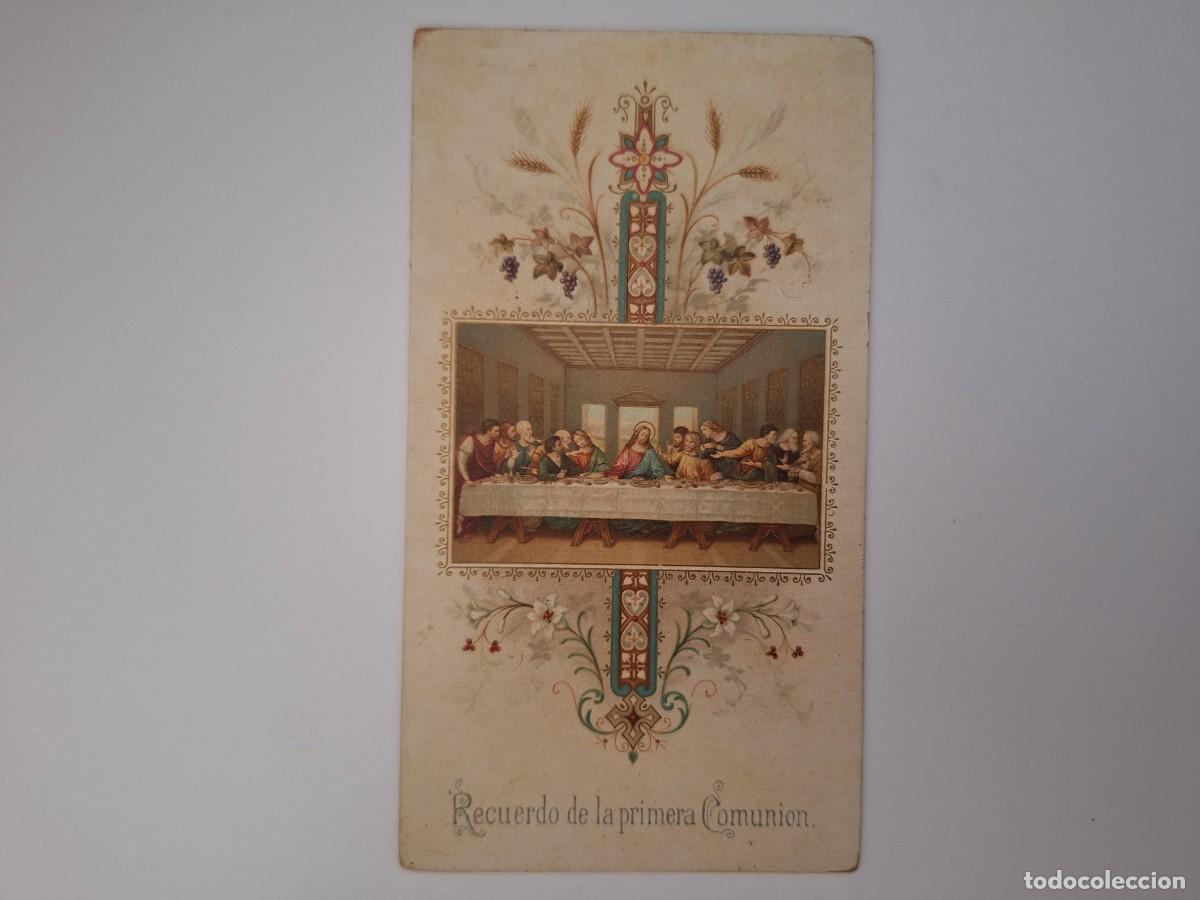 Cartoline: ANTIGUA ESTAMPA RELIGIOSA COMUNION ULTI CENA MARISTAS IGLESIA SAN BARTOLOME VALENCIA 1900 EST-107 RV