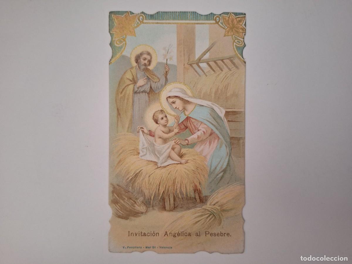 Postales: ANTIGUA ESTAMPA RELIGIOSA ORACION INVITACION ANGELICA AL PESEBRE EST-115 RV