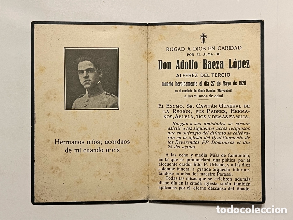 Postales: D. Adolfo Baeza L&oacute;pez. Alf&eacute;rez del Tercio. Muerto heroicamente en el combate de Monte Maaden (1926)