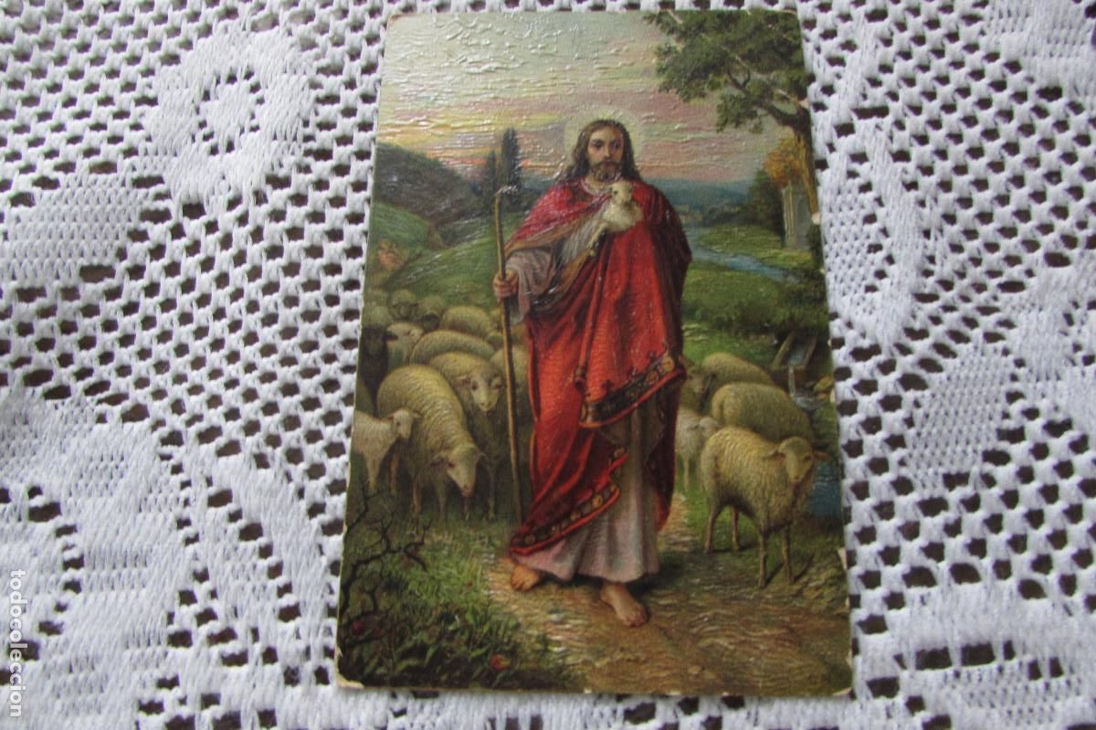 Postales: POSTAL JESUS PASTOR Imagen vintage de Jes&uacute;s de los a&ntilde;os 60: Pastor con cordero