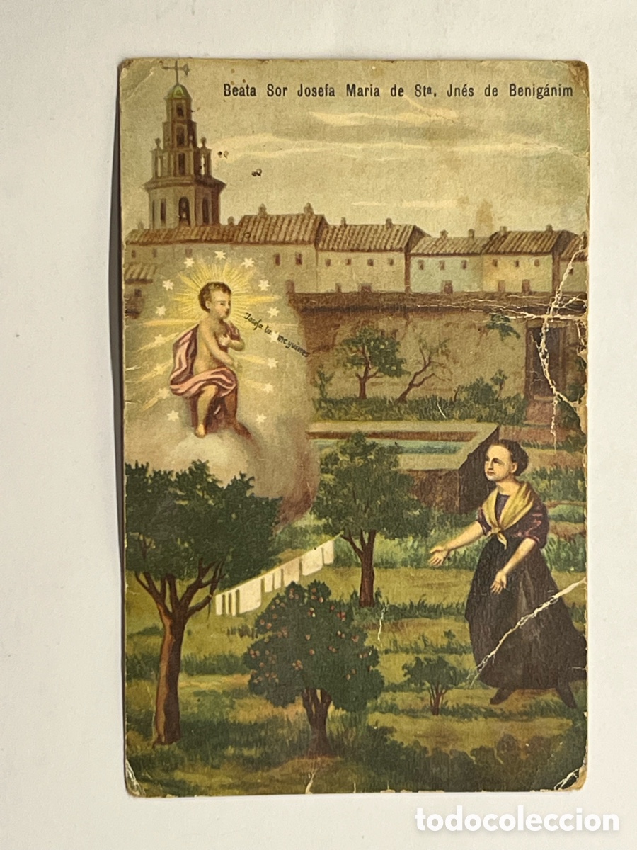 Postales: Estampa antigua Beata Sor Josefa Maria de Sta, In&eacute;s de Benig&aacute;nim. Breve rese&ntilde;a biogr&aacute;fica en reverso