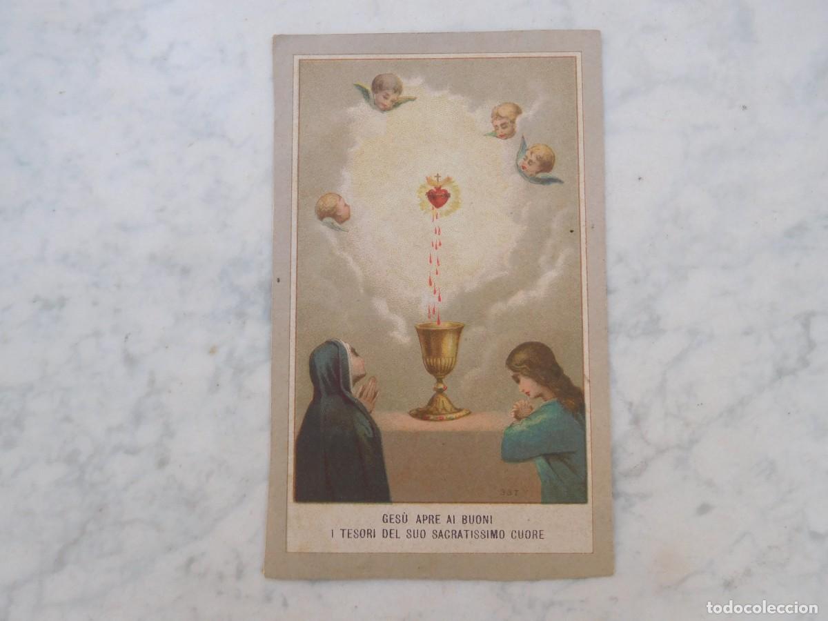 Postales: Estampa antigua c&aacute;liz y sagrado coraz&oacute;n de Jes&uacute;s