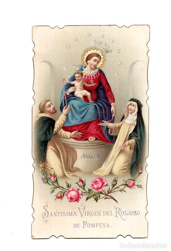 Postales: ESTAMPA RELIGIOSA ANTIGUA DE LA SANT&Iacute;SIMA VIRGEN DEL ROSARIO DE POMPEYA.