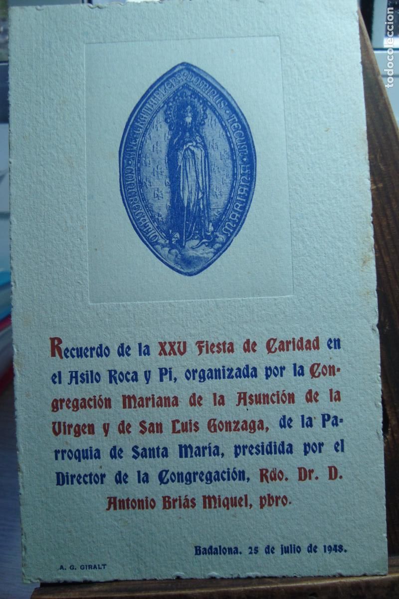 Postales: RECUERDO XXV FIESTA CARIDAD ASILO ROCA Y PI. ANTONIO BRIAS MIQUEL PBRO. BADALONA 1948.