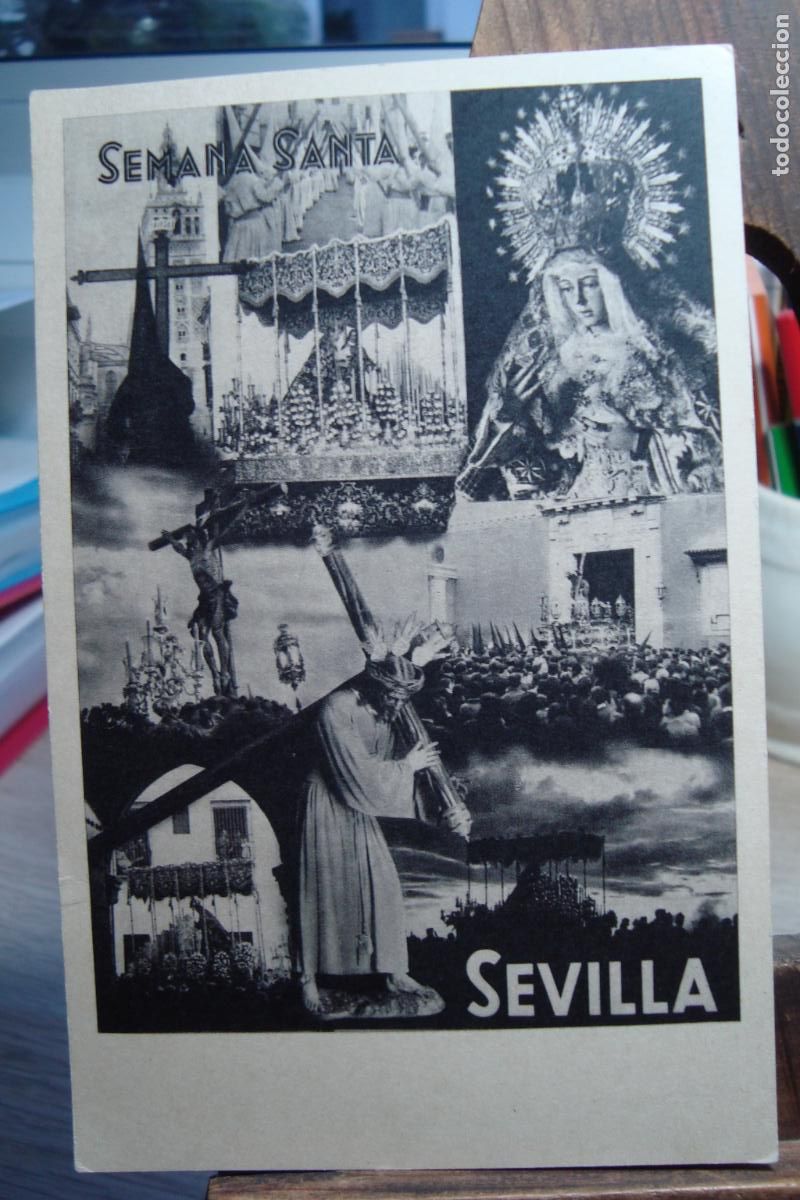 Postales: ANTIGUA POSTAL RELIGIOSA SEMANA SANTA SEVILLA. SERRANO A&Ntilde;OS 40?