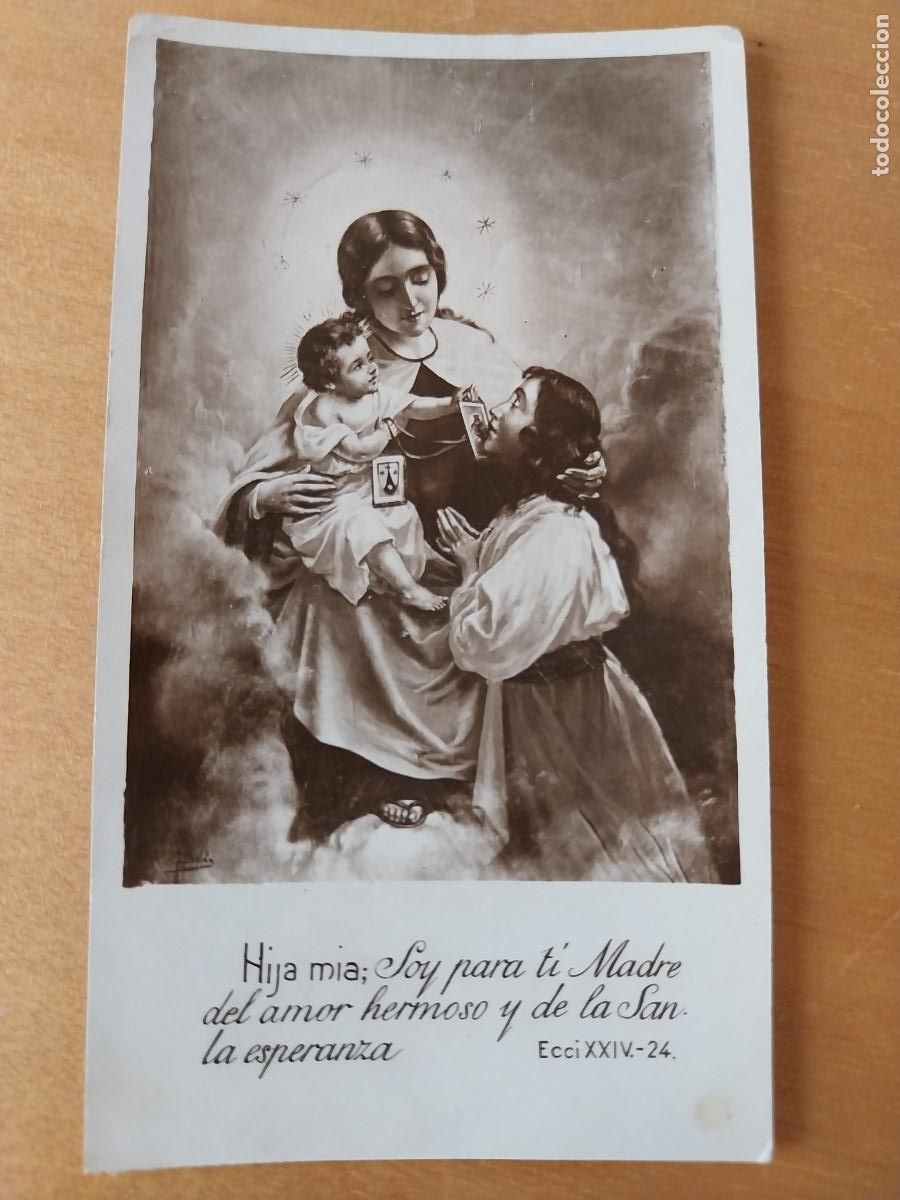 Postales: FRAY JUAN E DE LA INMACULADA AUTOGRAFO ORIGINAL EN ESTAMPA VIRGEN CON NI&Ntilde;O ANTIGUA