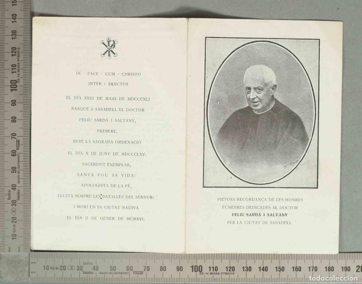 Postales: ESQUELA. F&egrave;lix Sard&agrave; i Salvany - Pietosa recordan&ccedil;a de les honres f&uacute;nebres de la ciutat de Sabadell