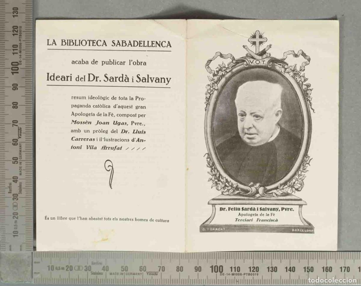 Postales: ESQUELA. Dr. Sard&agrave; i Salvany - Moss&egrave;n Joan Ugas - La Biblioteca Sabadellenca