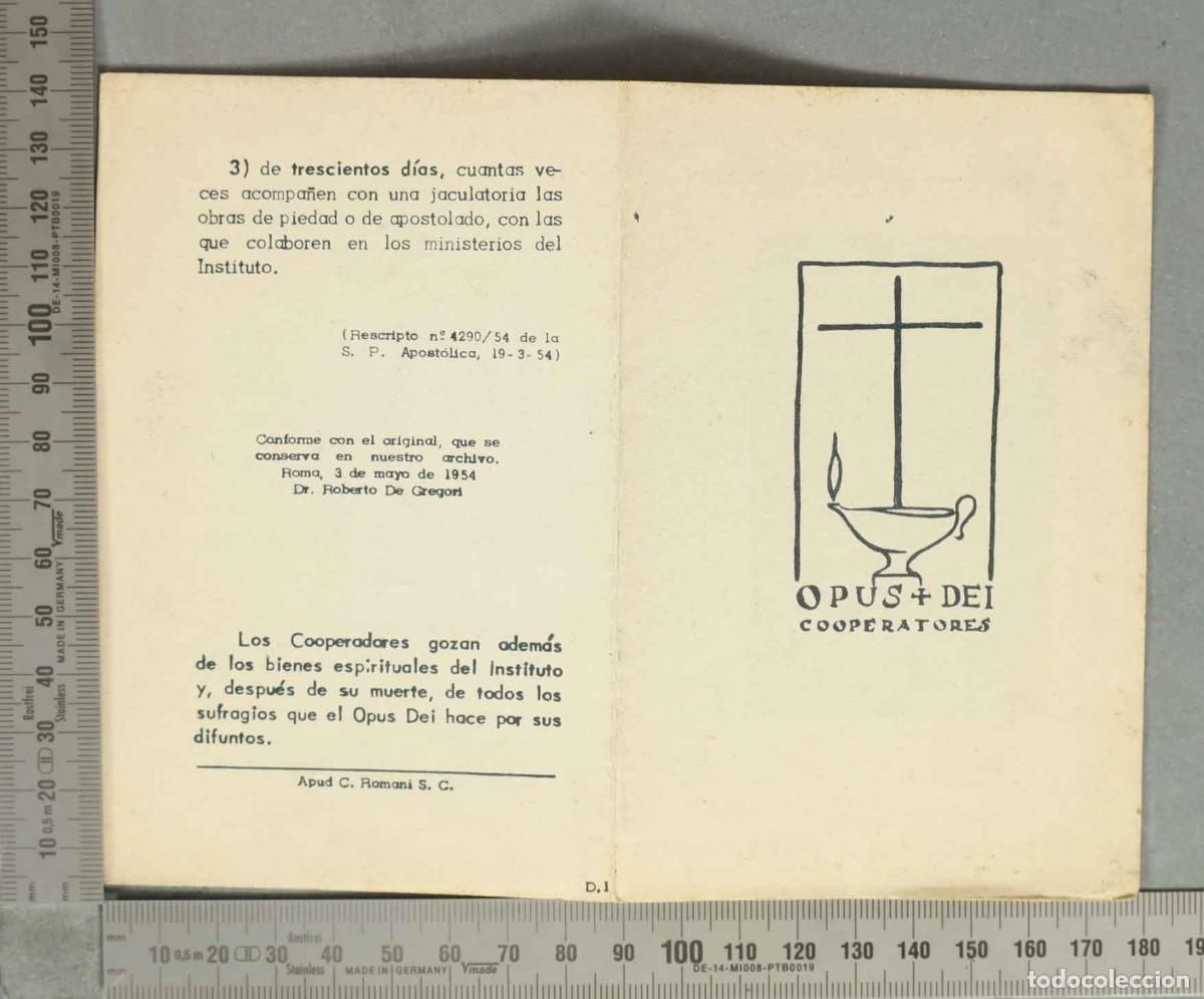 Postales: ESTAMPA. INDULGENCIAS CONCEDIDAS POR LA SANTA SEDE A LOS COOPERADORES DEL OPUS DEI