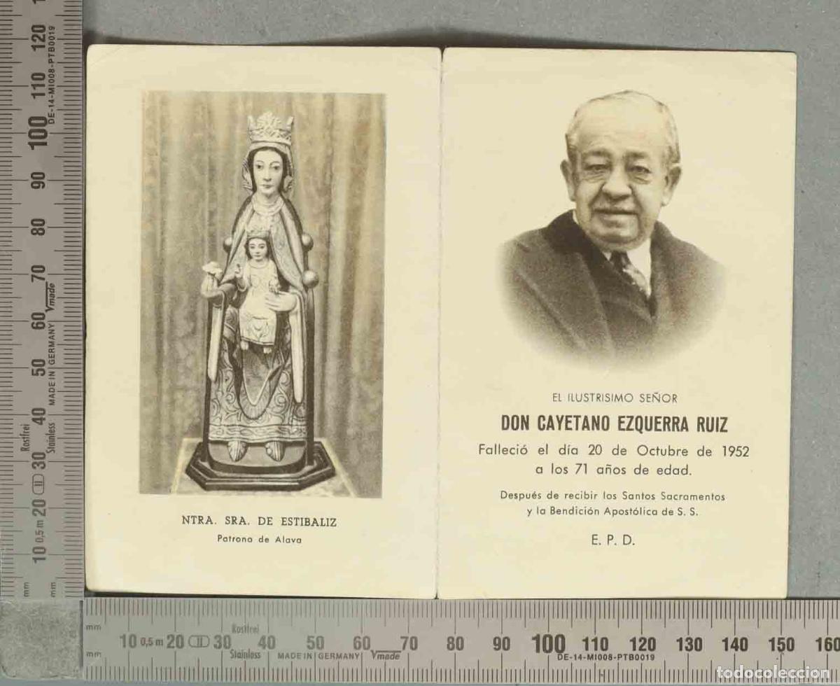 Postales: ESQUELA. CAYETANO EZQUERRA RUIZ Nuestra Se&ntilde;ora de Est&iacute;baliz. 1951