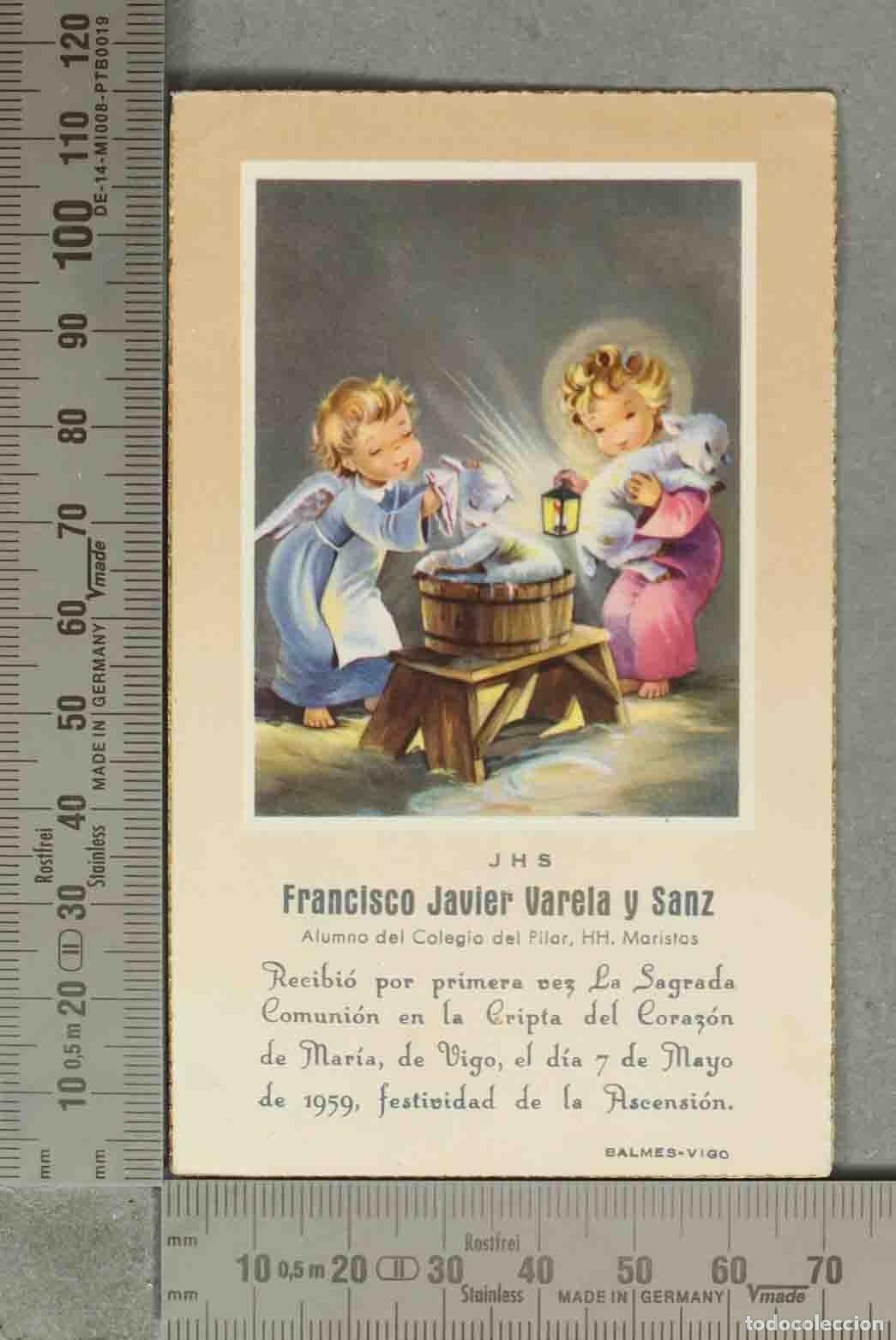 Postais: ESTAMPA. Recordatorio de Primera Comuni&oacute;n - Angeles con oveja - Ilustraci&oacute;n de Balmes Vigo