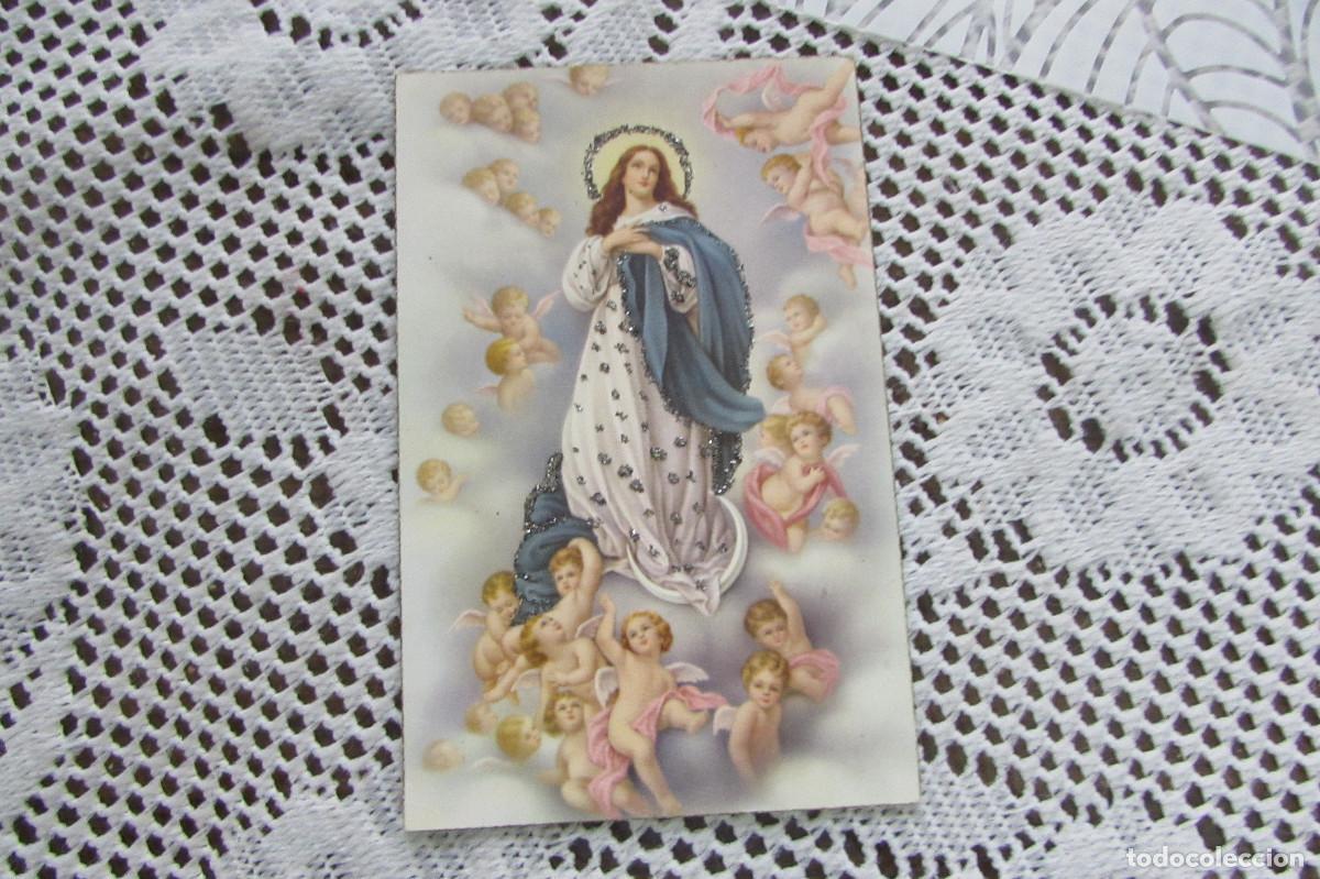 Postales: ANTIGUA POSTAL VIRGEN MARIA CON BRILLANTINA ESCRITA