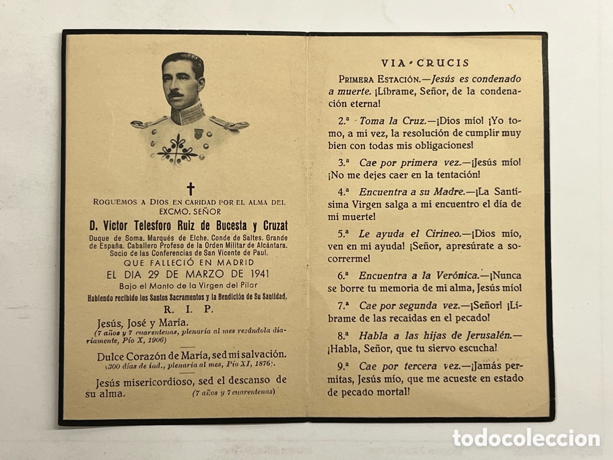Postales: MADRID. Esquela D. Victor Telesforo Ruiz de Bucesta y Cruzat. Duque de Soma. Marqu&eacute;s de Elche..