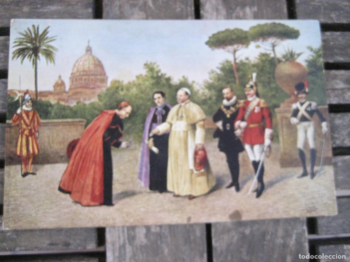 Postales: antigua postal Papa Pio XI y su corte en los jardines del Vaticano . 1925