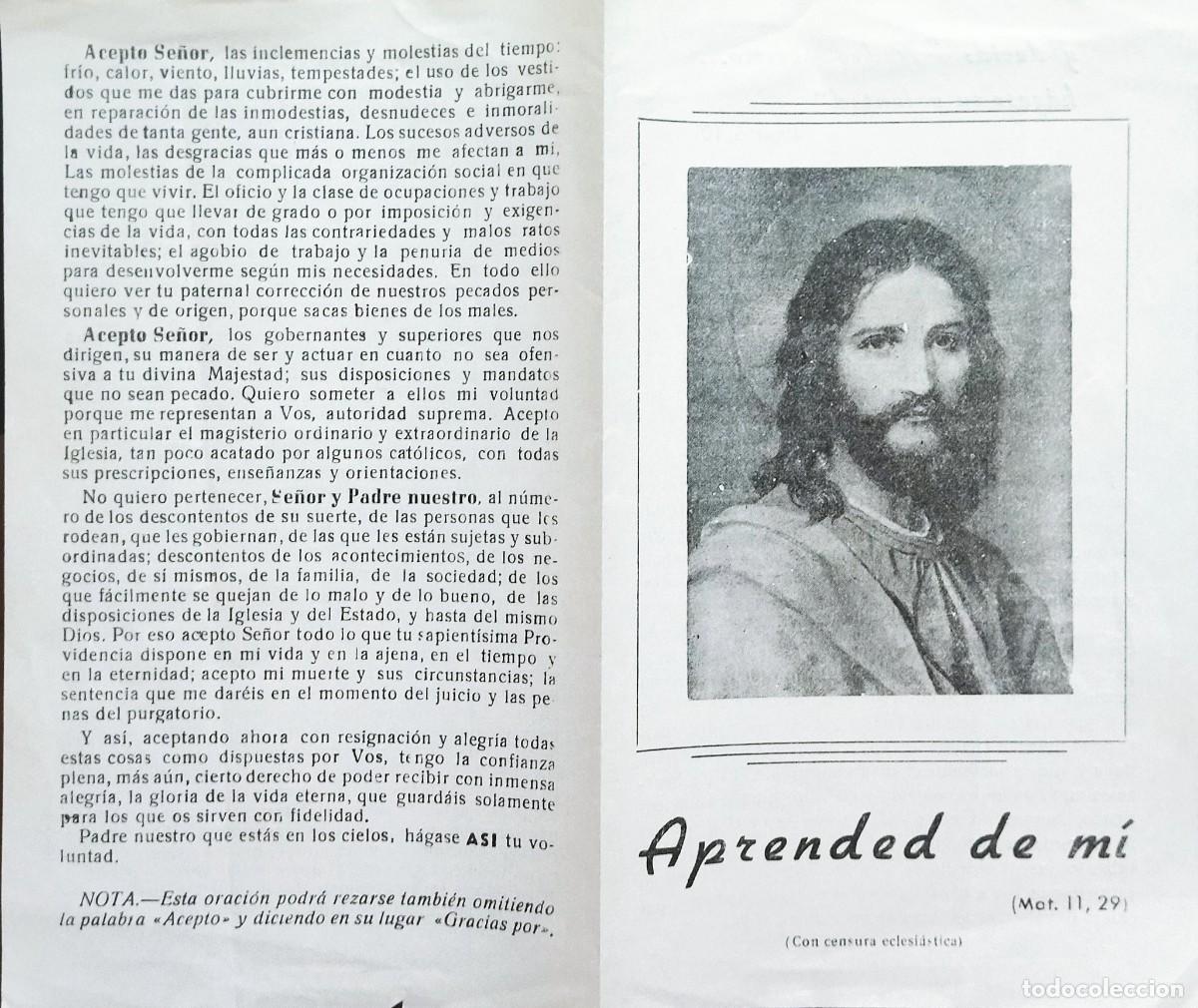 Postales: ANTIGUO D&Iacute;PTICO RELIGIOSO - ORACI&Oacute;N 'ACEPTO SE&Ntilde;OR' Y GRABADO DE JES&Uacute;S - CON CENSURA ECLESI&Aacute;STICA