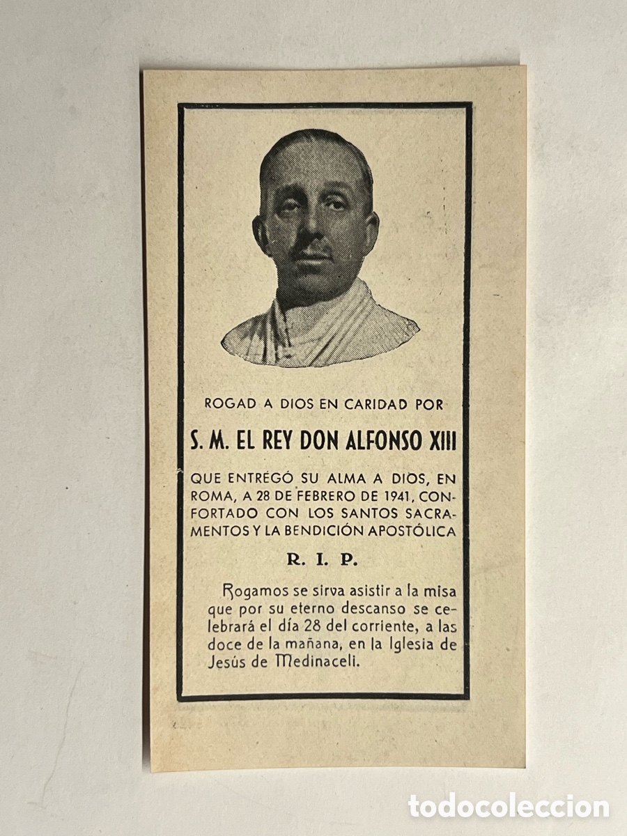 Postales: RECORDATORIO DEL FALLECIMIENTO DE S.M. EL REY ALFONSO XIII (a.1941)