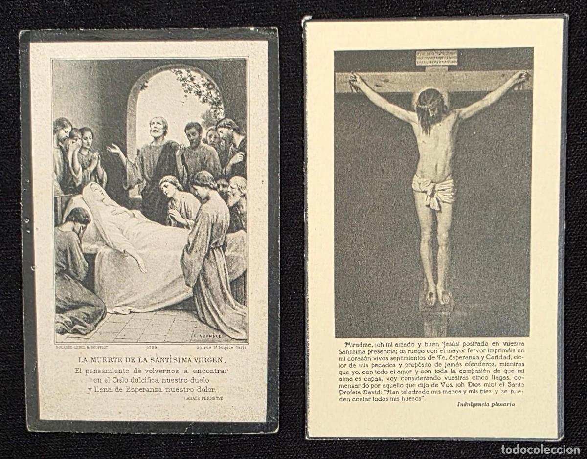 Postales: Lote de 2 Estampas Religiosas y Recordatorios Antiguos de Difuntos &ndash; Devocionales Vintage &ndash; 11 x 7