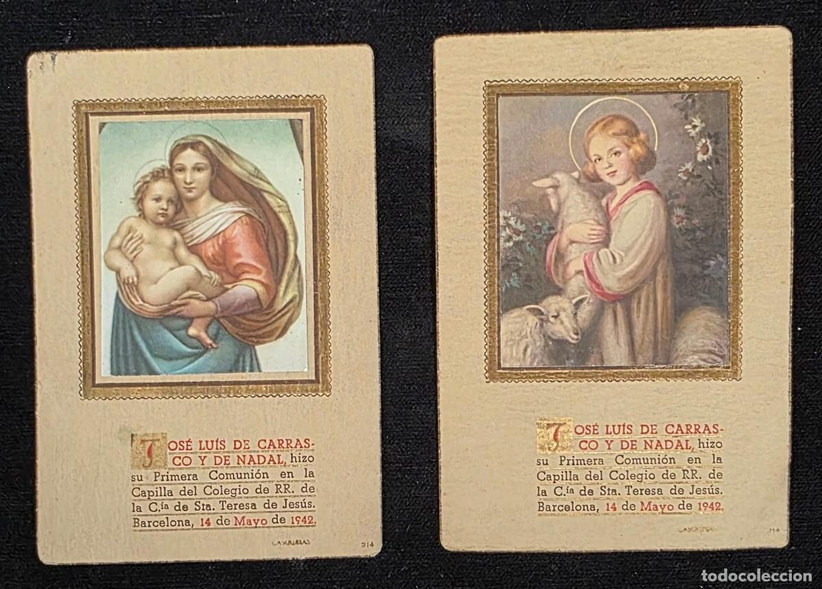 Postales: Pareja de recordatorios antiguos de Primera Comuni&oacute;n 1942 &ndash; Jos&eacute; Luis de Carrasco y de Nadal