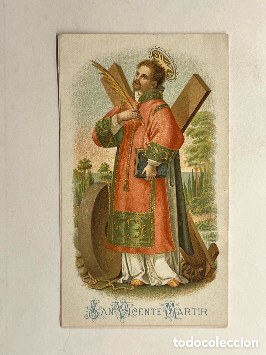 Postales: SAN VICENTE MARTIR. Hermosa Cromolitografia antigua (fin Siglo XIX) Med&iacute;das: 12 x 7 cm.