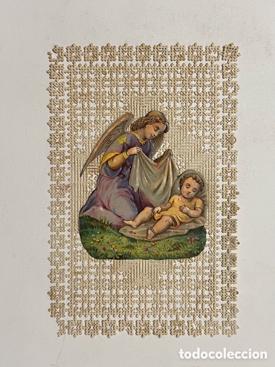 Postales: &Aacute;NGEL DE LA GUARDA PROTECTOR&hellip; Estampa Calada (Fin Siglo XIX) Med&iacute;das: 7 x 11 cm.,